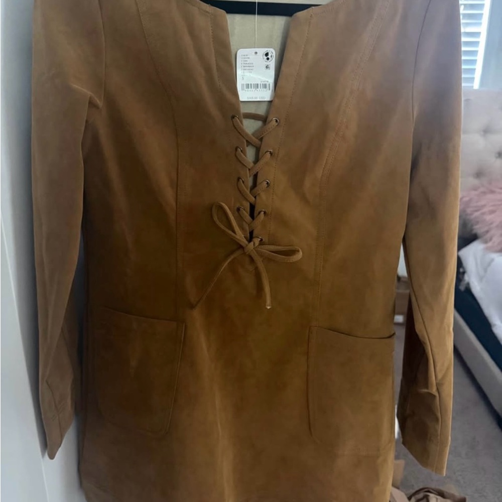 Free People Tan Lace-Up Dress